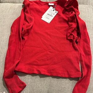 NWT Zara Ruffle Top, Red